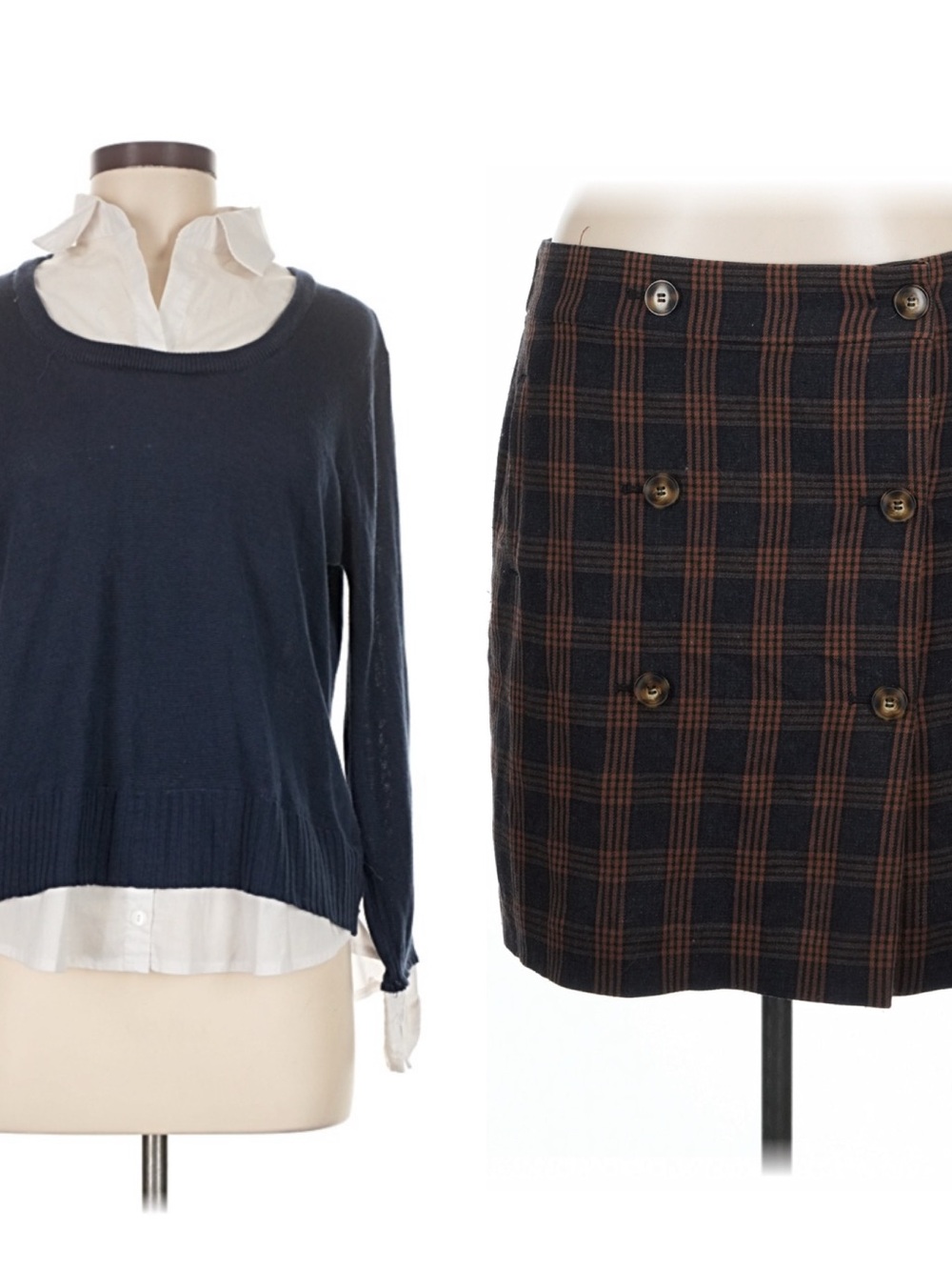 Plaid Double-Breasted Madewell Mini Skirt in Navy and Brown